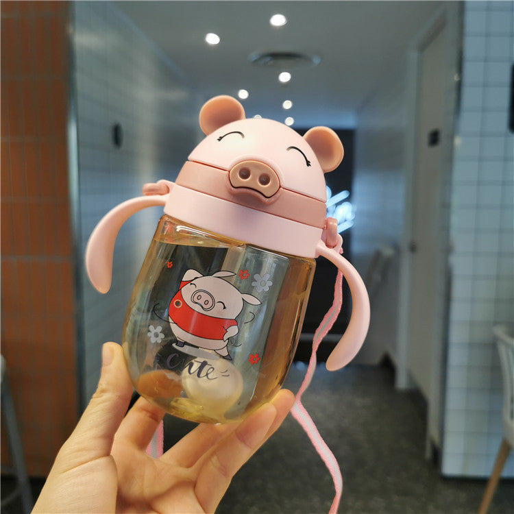 Childrens Pig Shaped Straw Water Bottle