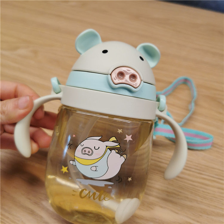 Childrens Pig Shaped Straw Water Bottle