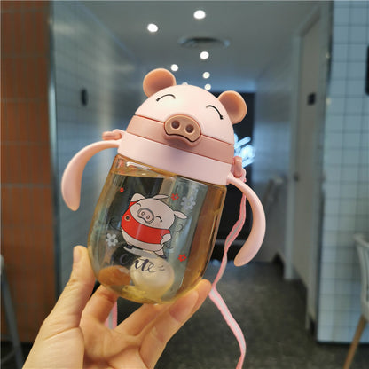 Childrens Pig Shaped Straw Water Bottle