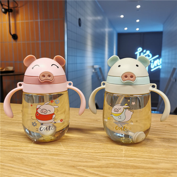 Childrens Pig Shaped Straw Water Bottle