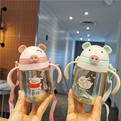Childrens Pig Shaped Straw Water Bottle