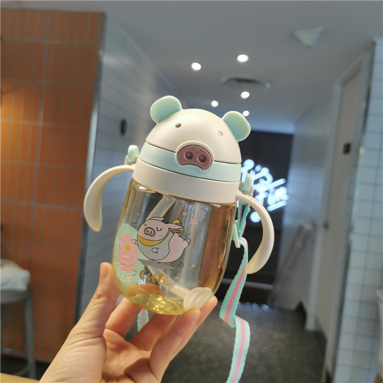 Childrens Pig Shaped Straw Water Bottle